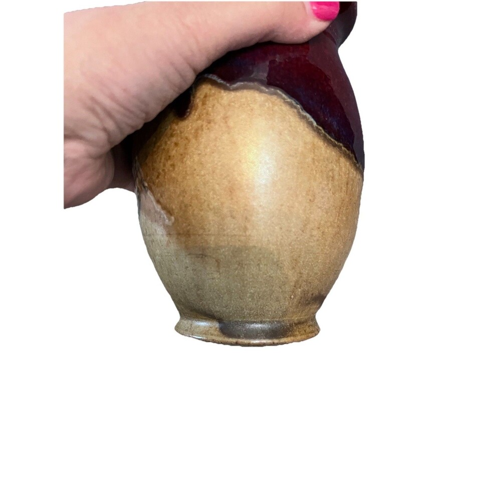 Pottery Vase Horse South Western Textured Glaze Glossy Matte 6.25" Burgundy - Picture 5 of 11
